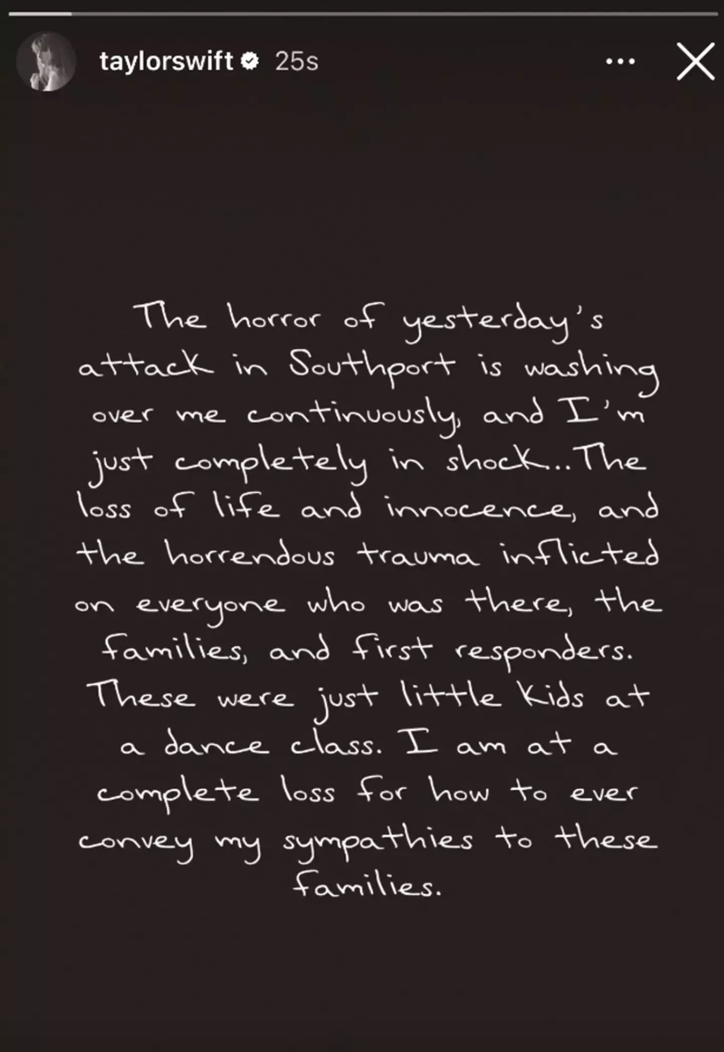 The statement was shared online (Instagram/@taylorswift)