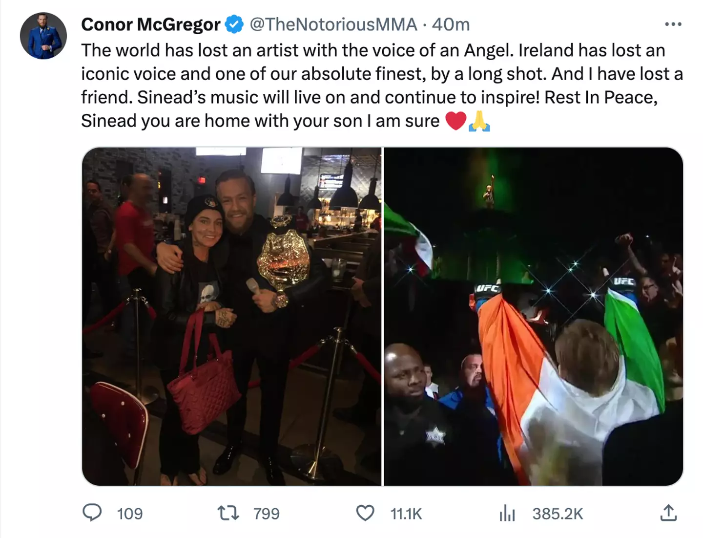 McGregor took to Twitter to share his tribute for the late singer.