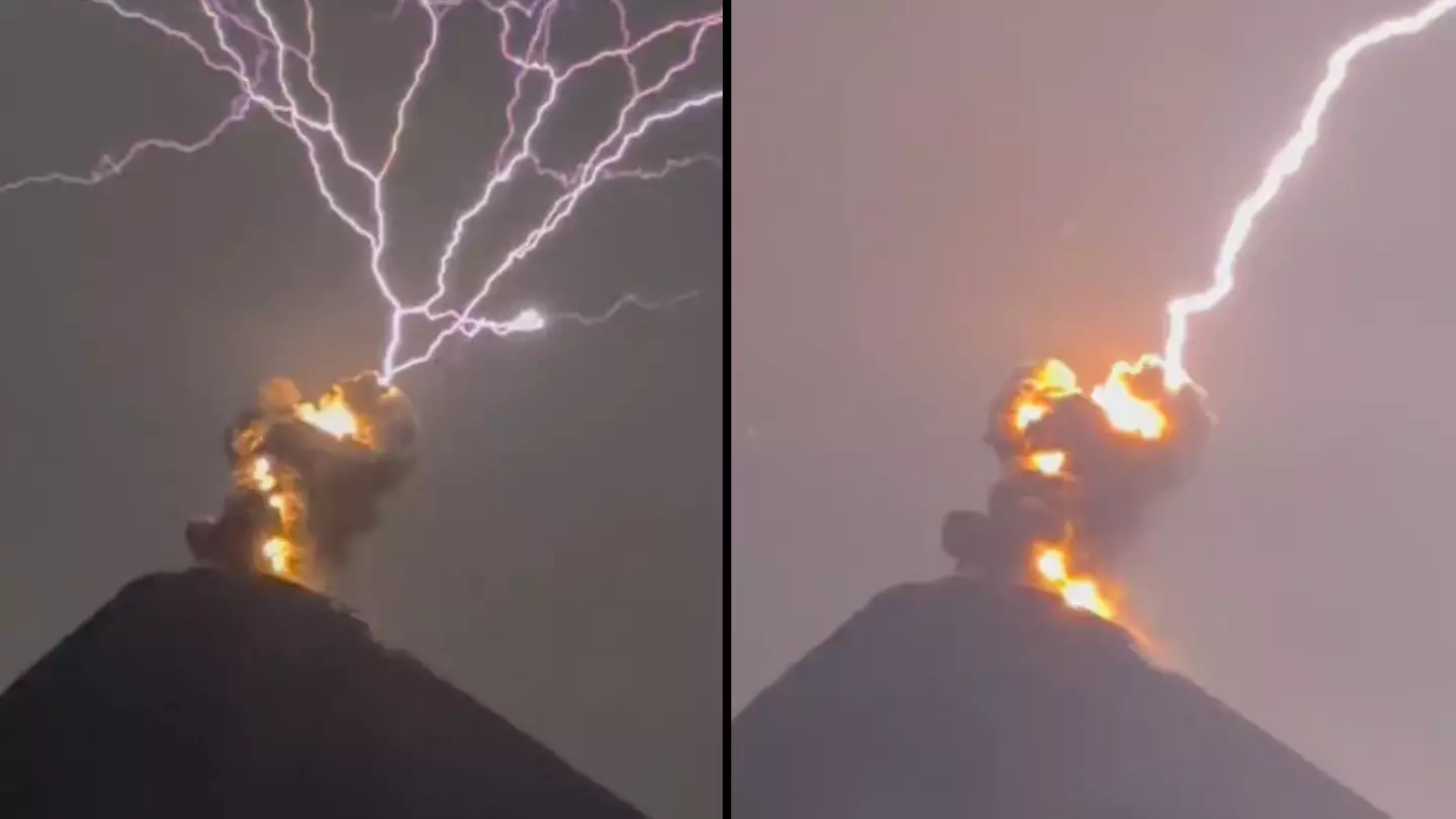 Horrifying footage shows what happens when lightning strikes an active volcano