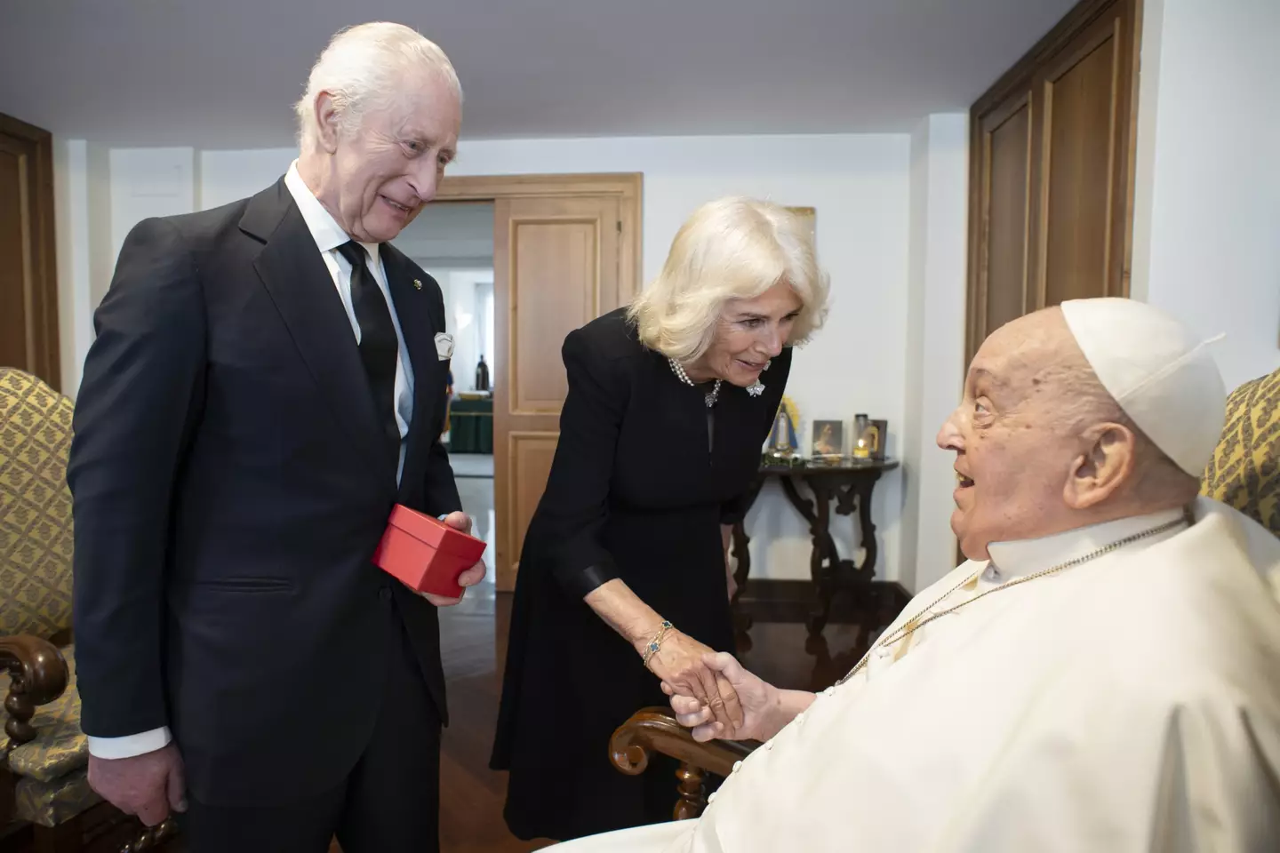 King Charles was the last head of state to visit Pope Francis before he died, but is not attending the funeral (Vatican Media/Anadolu via Getty Images)