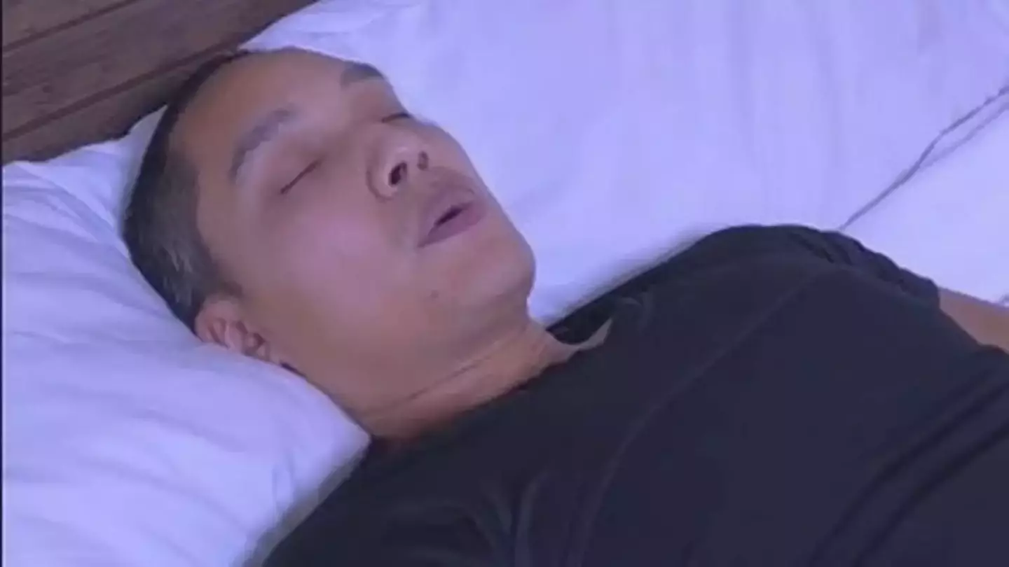 Fitness coach Justin Agustin demonstrates the military method to falling asleep.