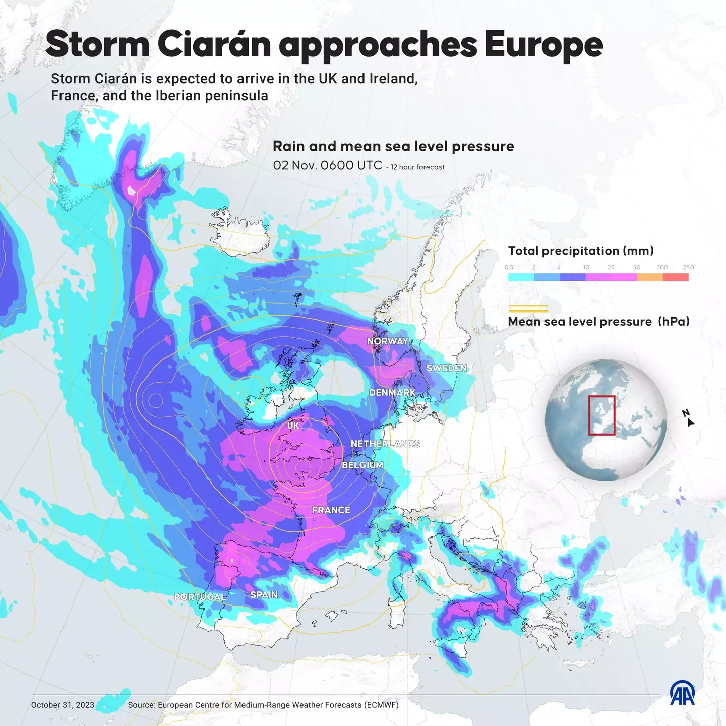 The volatile weather front will also hit France.