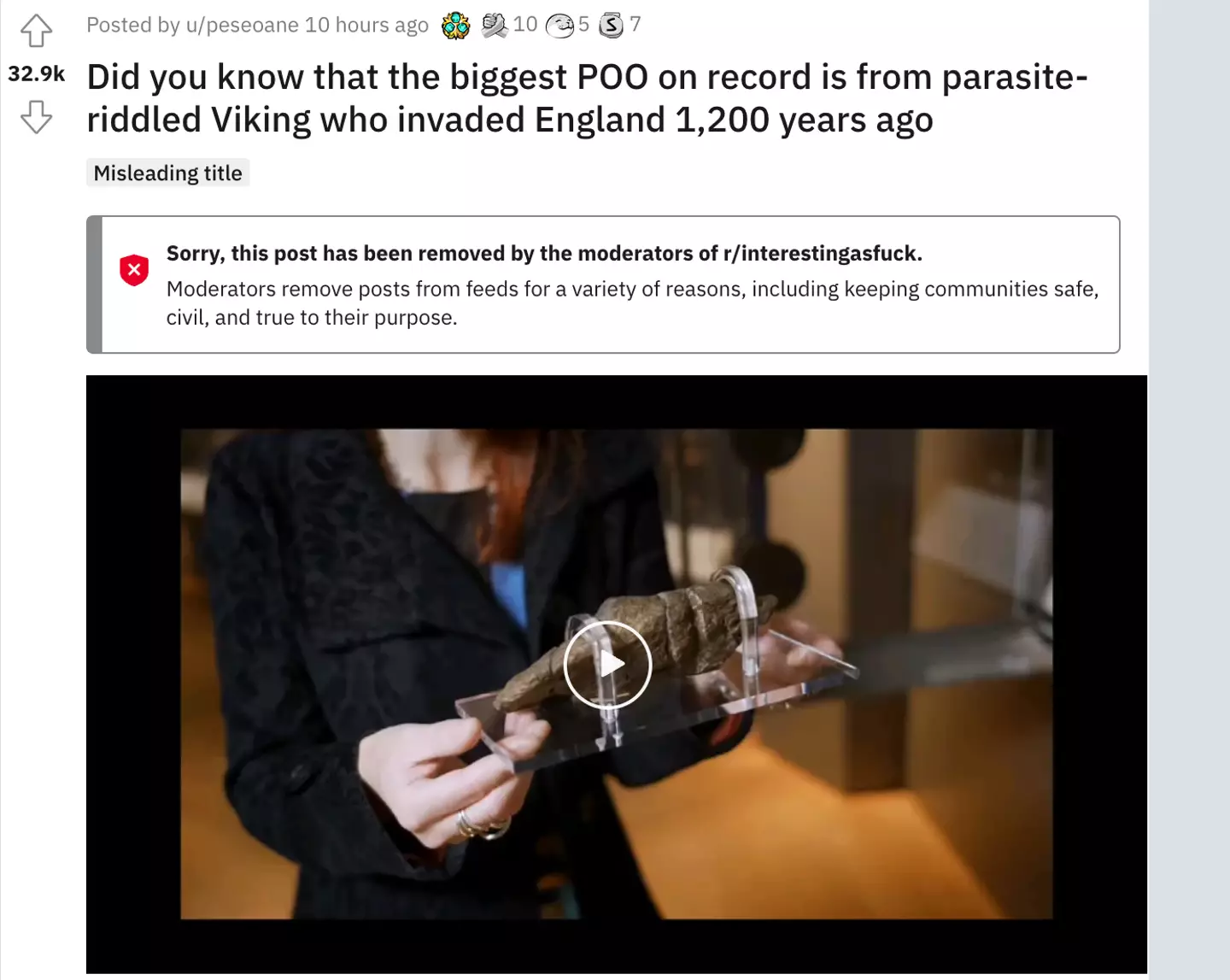Reddit users left unimpressed with the size of the largest known poo.