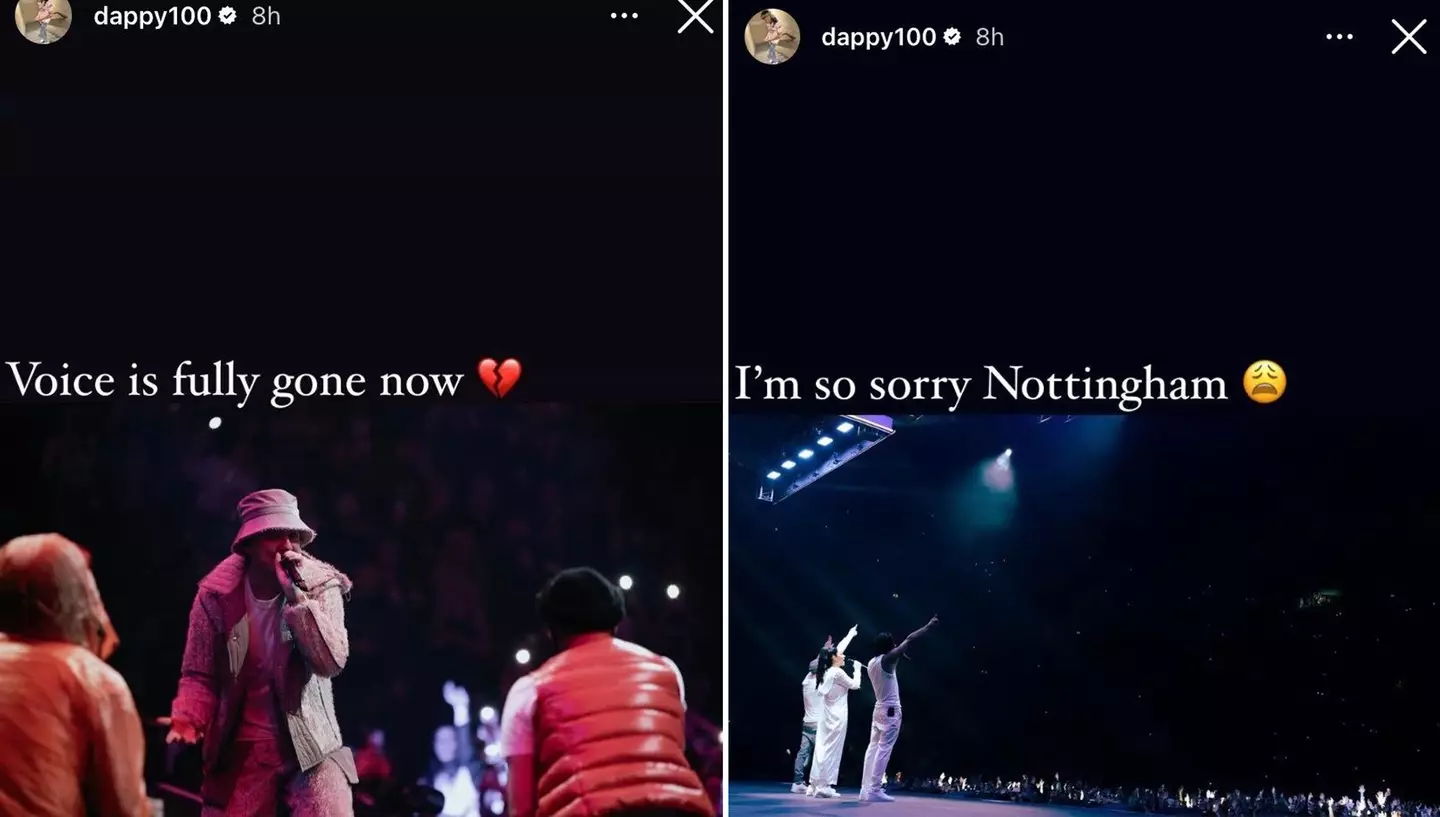 The rapper said his voice had 'fully gone'.