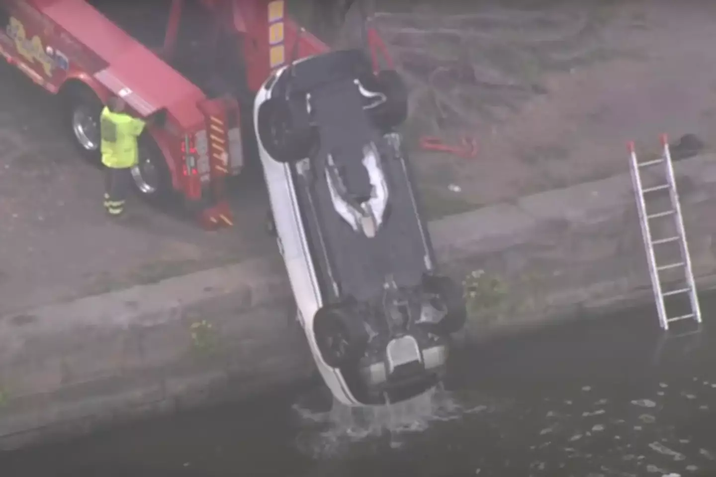 Couple 'getting steamy' in car accidentally roll into river after making vital error 2 The couple made it back onto dry land safely, albeit soaking wet (CBS)