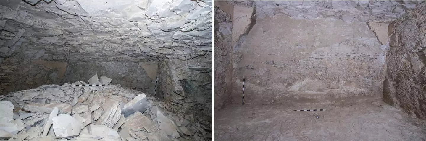 The tomb before and after rubble was removed (Ministry of Tourism and Antiquities)