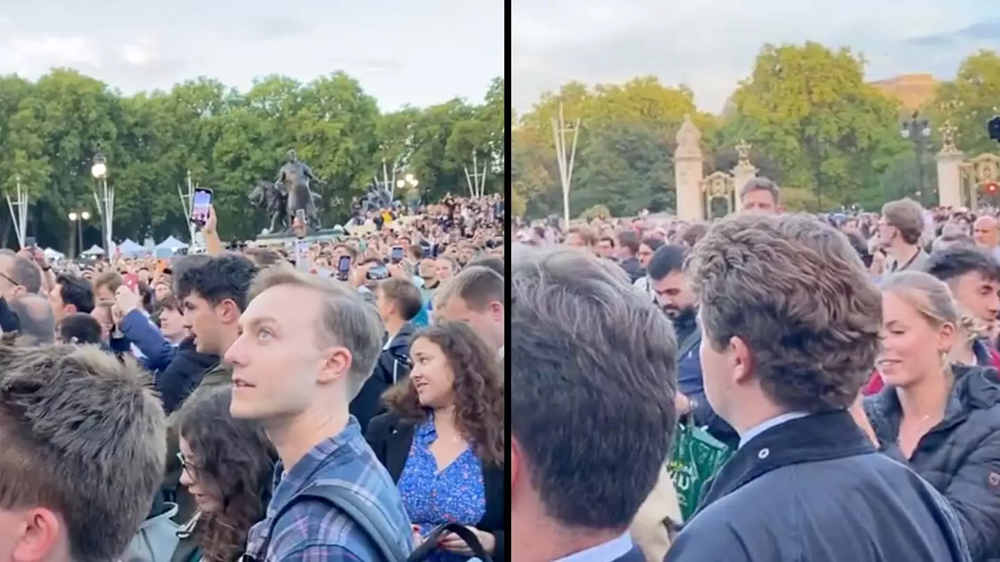 Buckingham Palace crowds turns to silence at news of Queen's death then breaks out into God Save The King