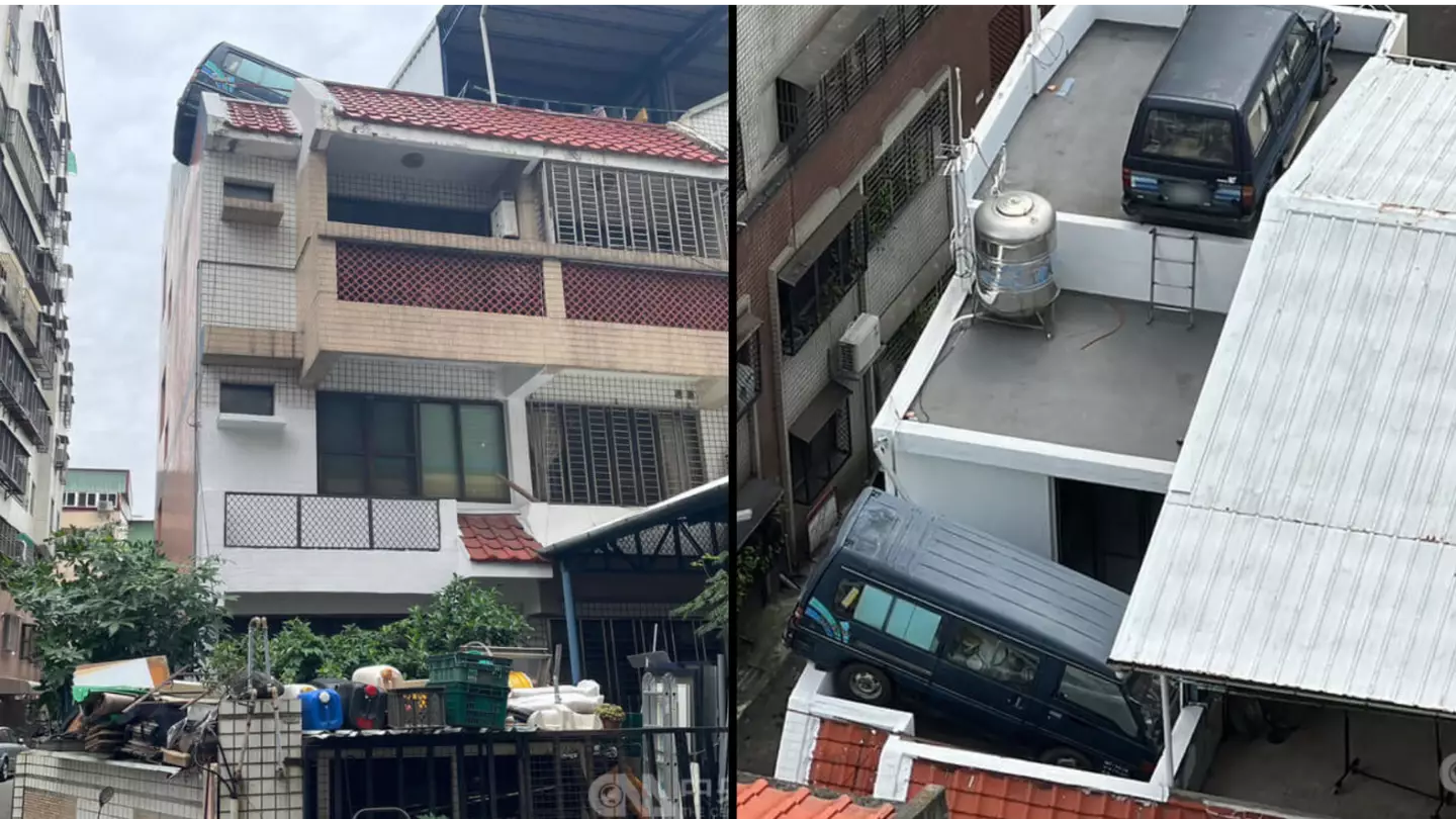 Man parks van on roof of apartment block to avoid parking fines