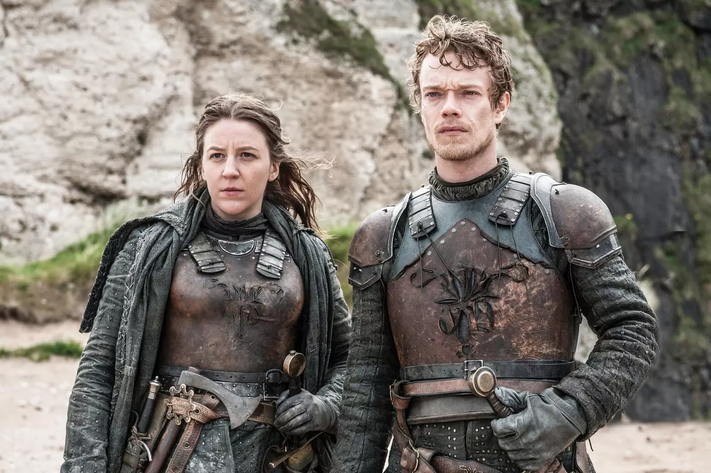 Gemma Whelan and Alfie Allen as sailing siblings Yara and Theon Greyjoy in Game of Thrones.