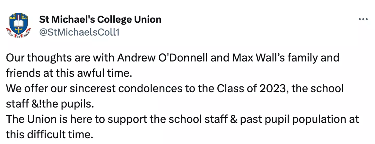 St. Michael's College has issued a statement on the tragic news.