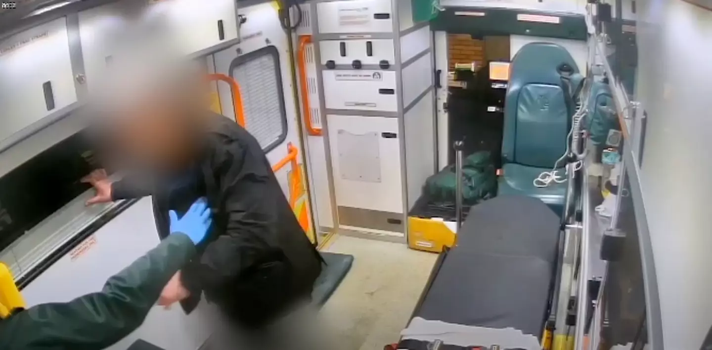 The London Ambulance Service has released the shocking footage of a patient pushing a paramedic out of a van.