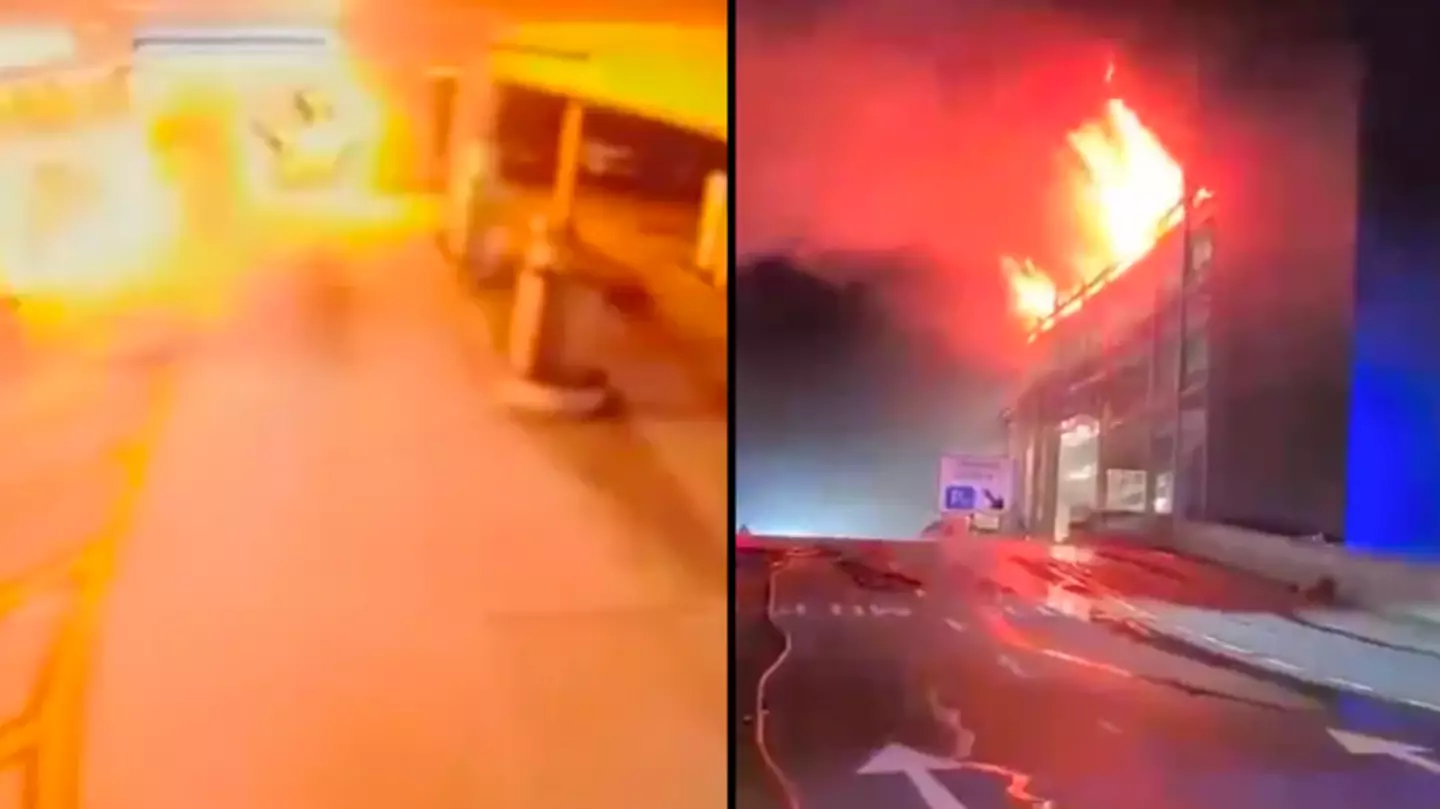 Unbelievable moment fireball destroys hundreds of vehicles before wiping out entire UK airport carpark