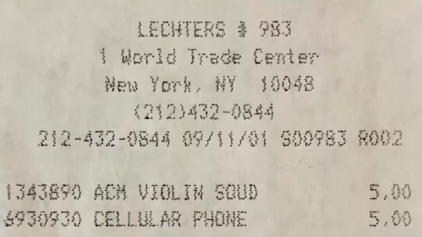 Haunting detail in receipt from 'final ever purchase made' at World Trade Center on 9/11