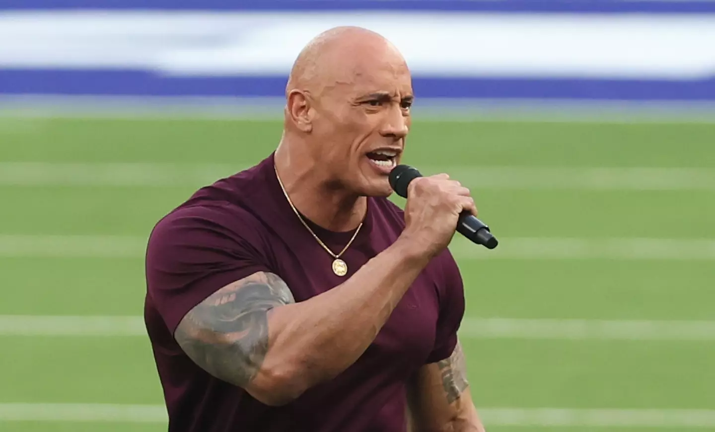 The Rock announces the Super Bowl teams.