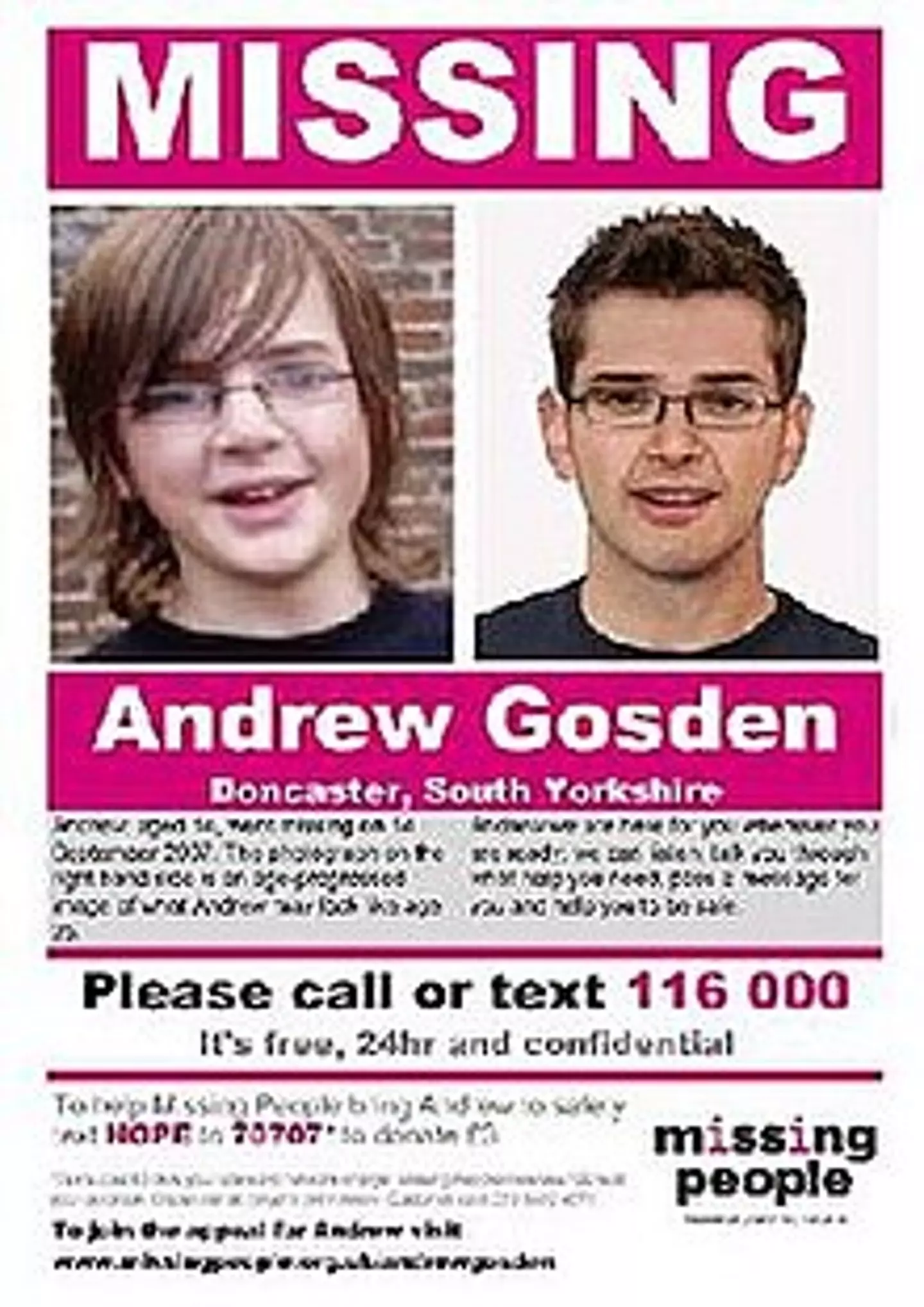 Andrew Gosden vanished in 2007 (Missing People)