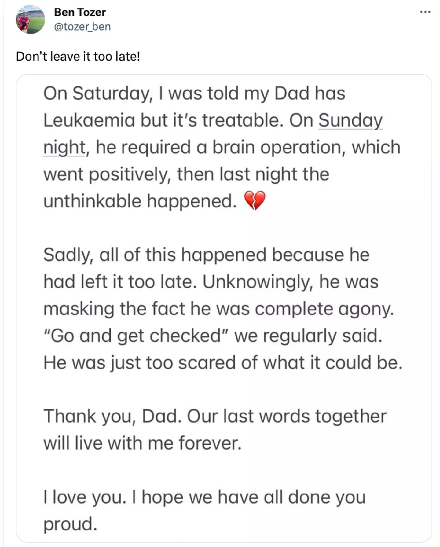 Wrexham star Ben Tozer shared the tragic news online.