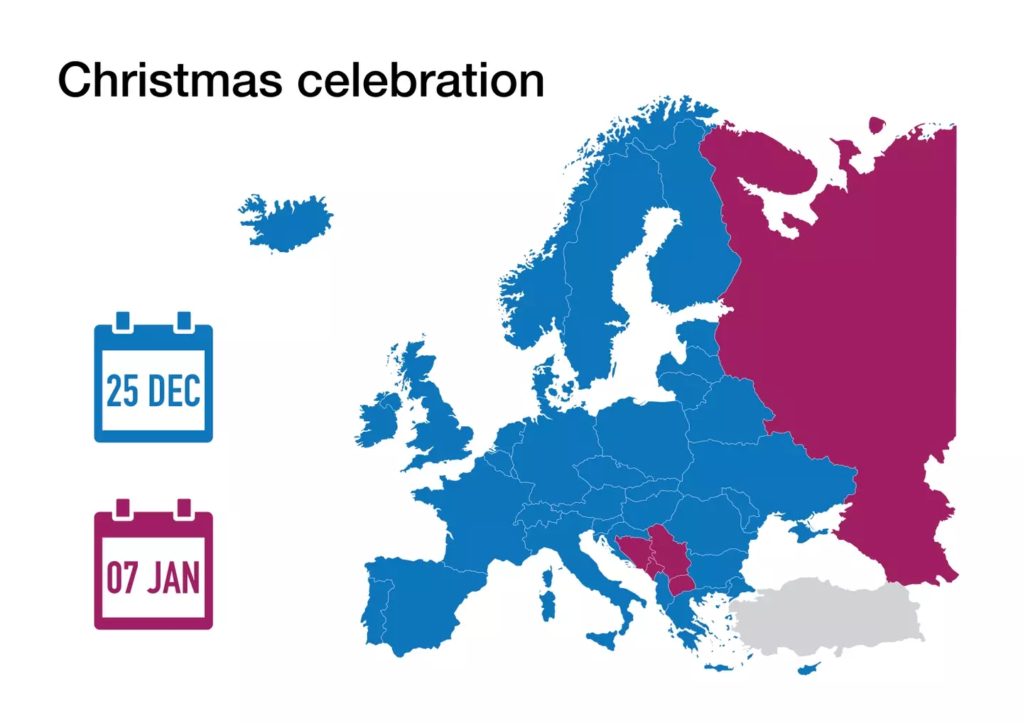 Squint hard enough and you'll see that Foula is purple - those following Julian calendars celebrated Christmas on 7 January this year (Getty Stock Photo)