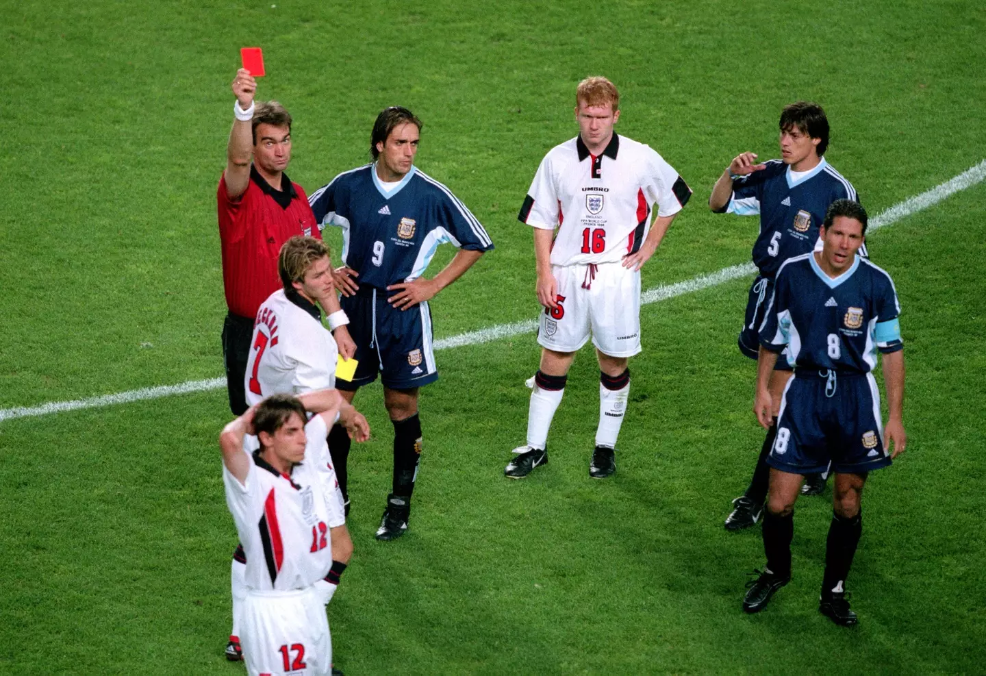 Beckham was famously red carded at the 1998 World Cup.