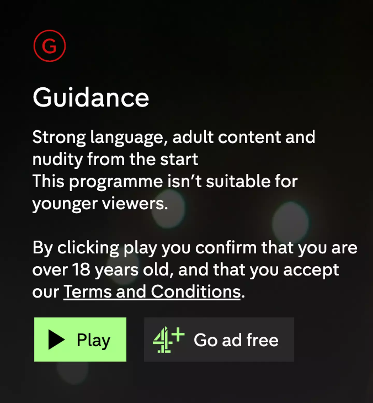 An example of the warnings shown before watching Open House (Channel 4)