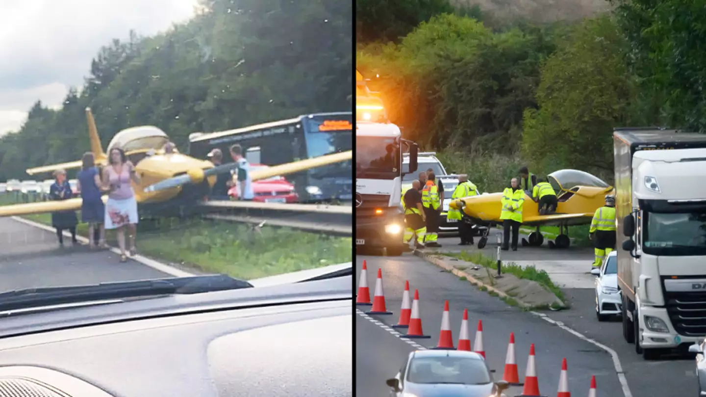 Plane makes emergency landing in the middle of UK dual carriageway and brings traffic to a standstill