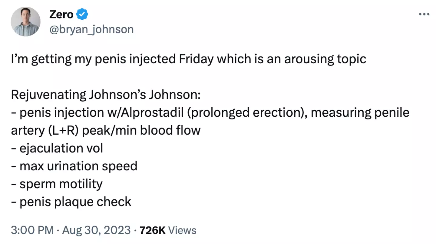 Johnson's ‘penis rejuvenation’ programme.