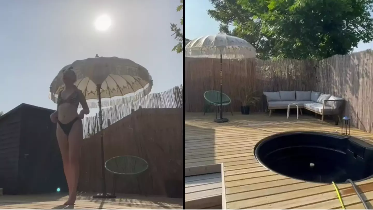 Woman trolled after installing DIY swimming pool in garden before heatwave arrives