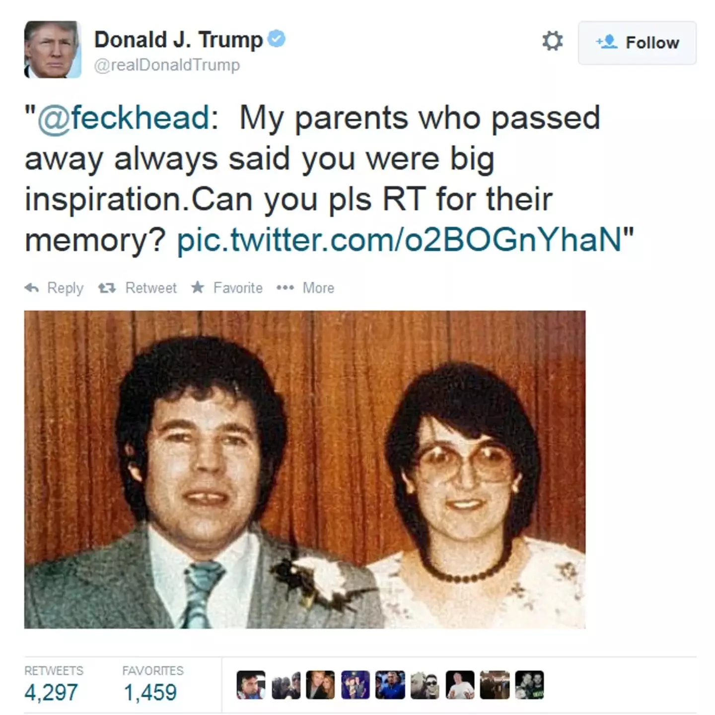 Trump was tricked into retweeting the photo of serial killers Fred and Rose West (X)