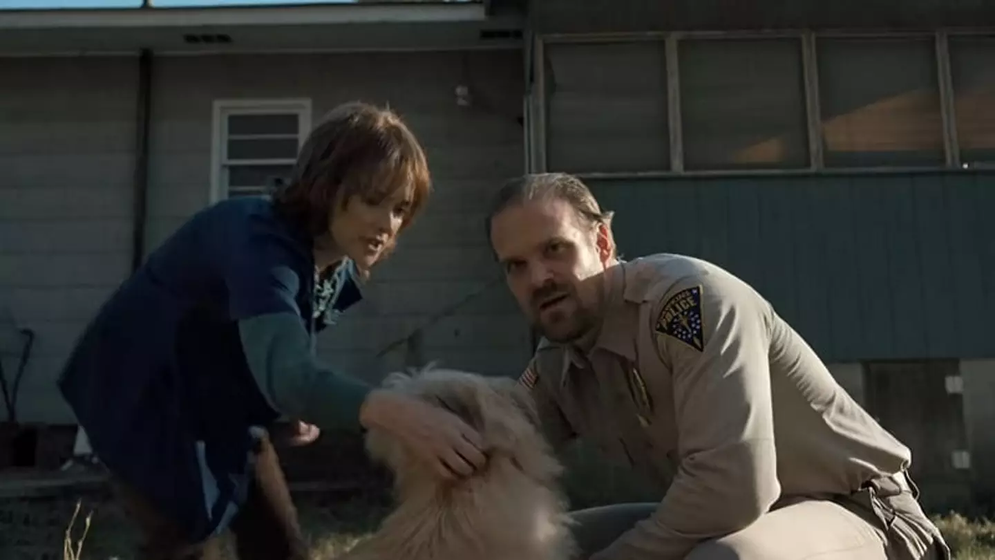 David Harbour previously said that Chester, seen in the background, was hard to work with (Netflix)