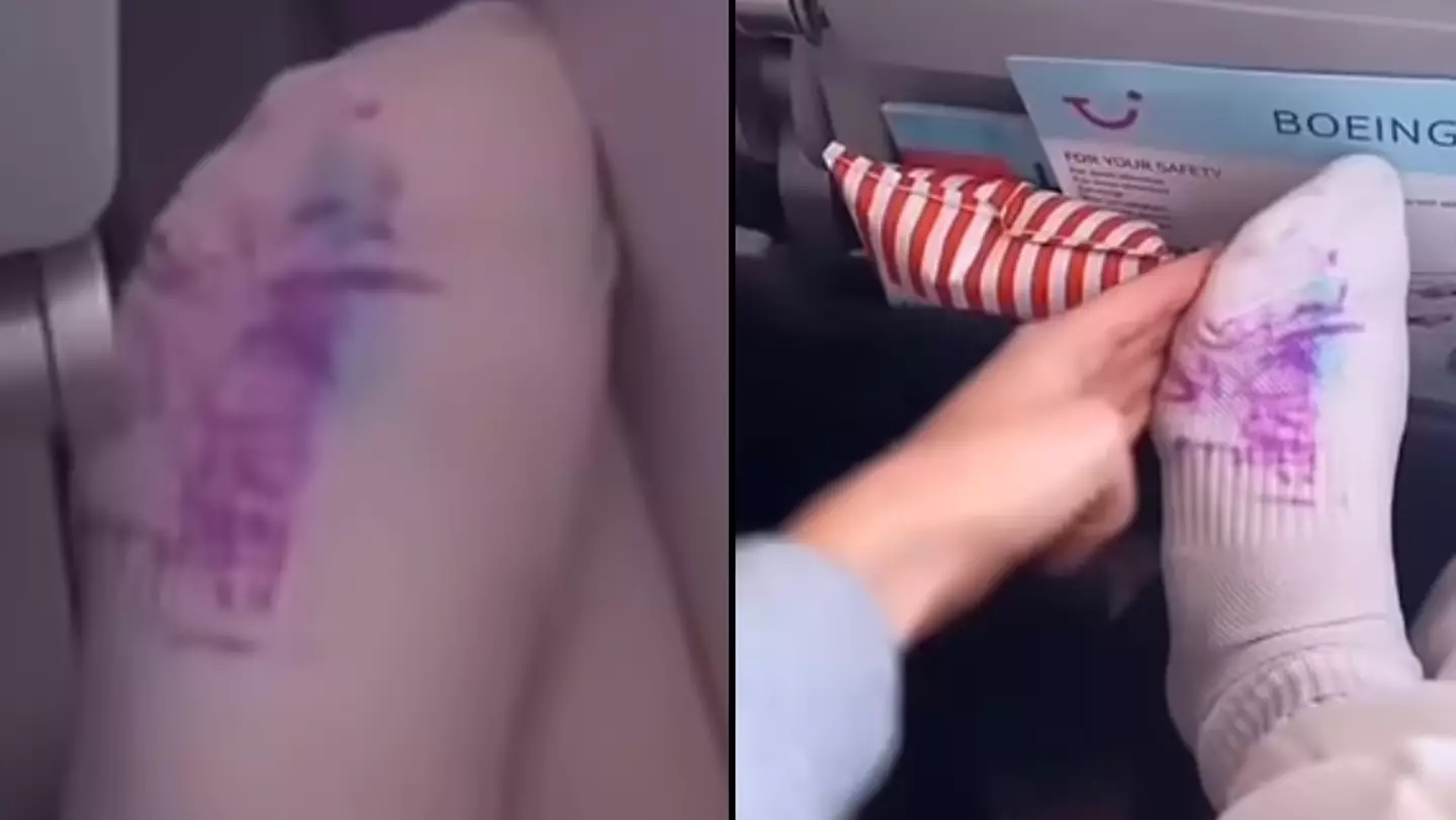 Plane passenger blamed after waking up to find scribbles all over her foot
