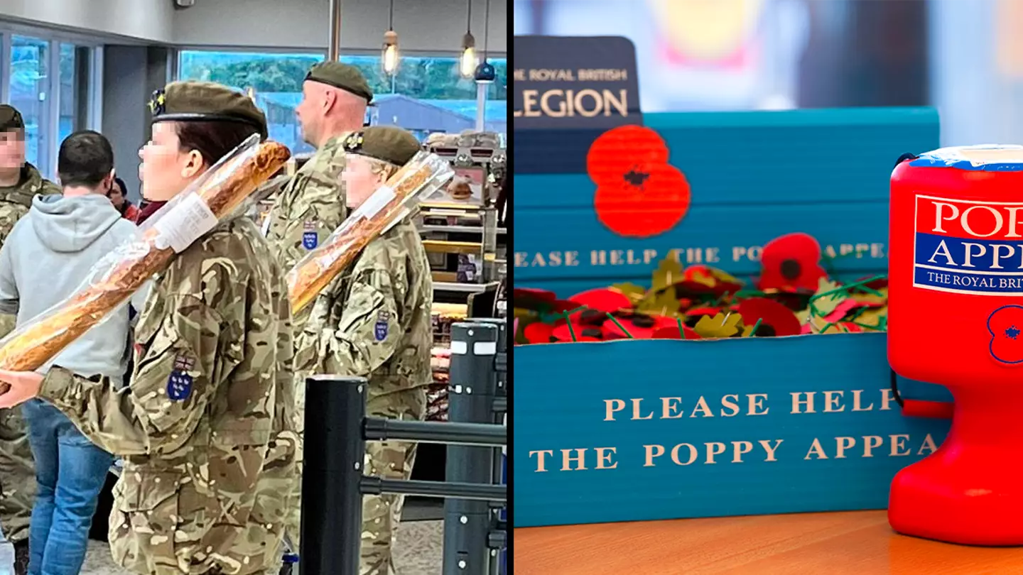 People shocked after spotting army cadets in Tesco guarding poppy station with baguettes for guns