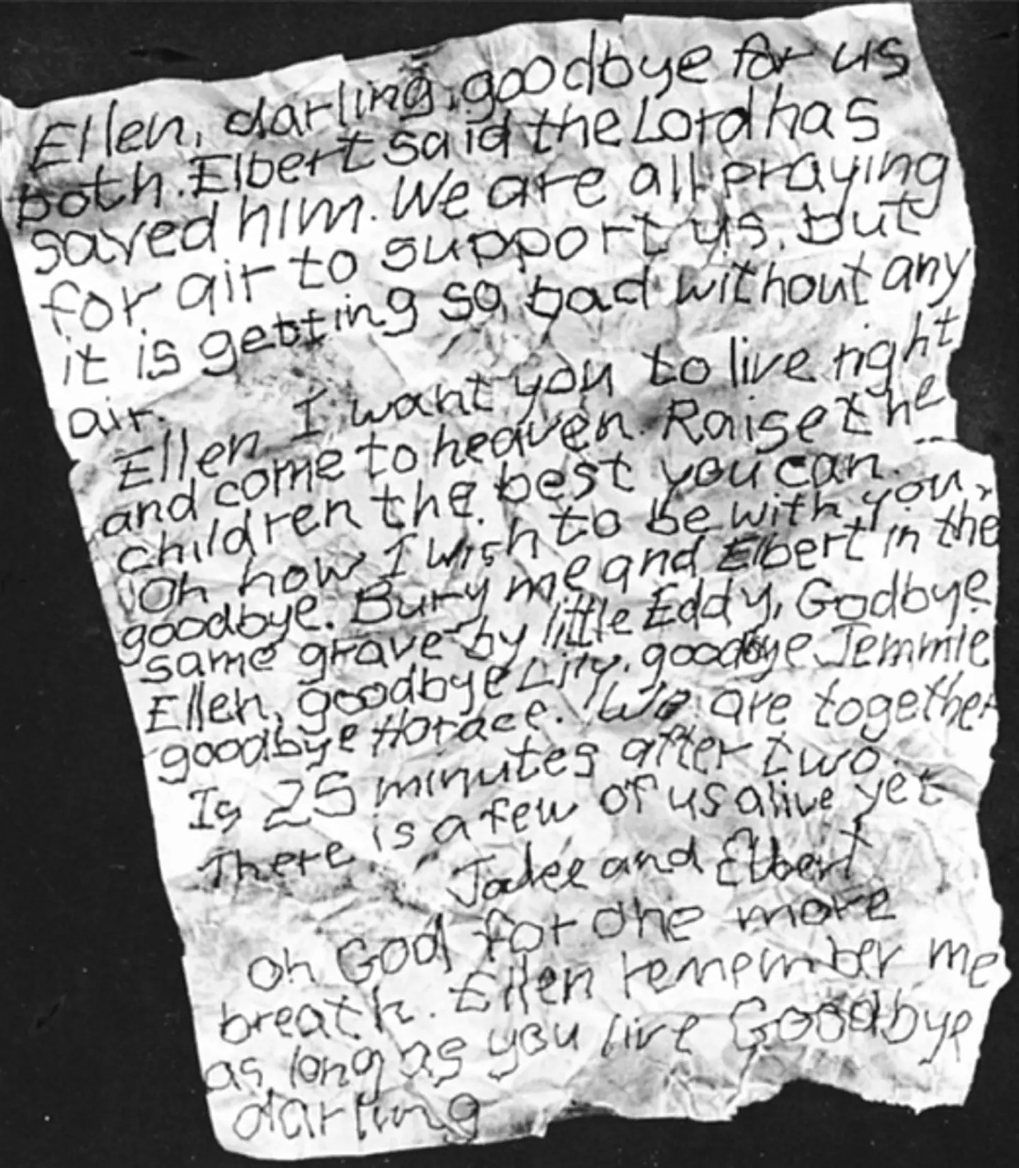 The tragic letter was found in the mine. (Letters of Note)