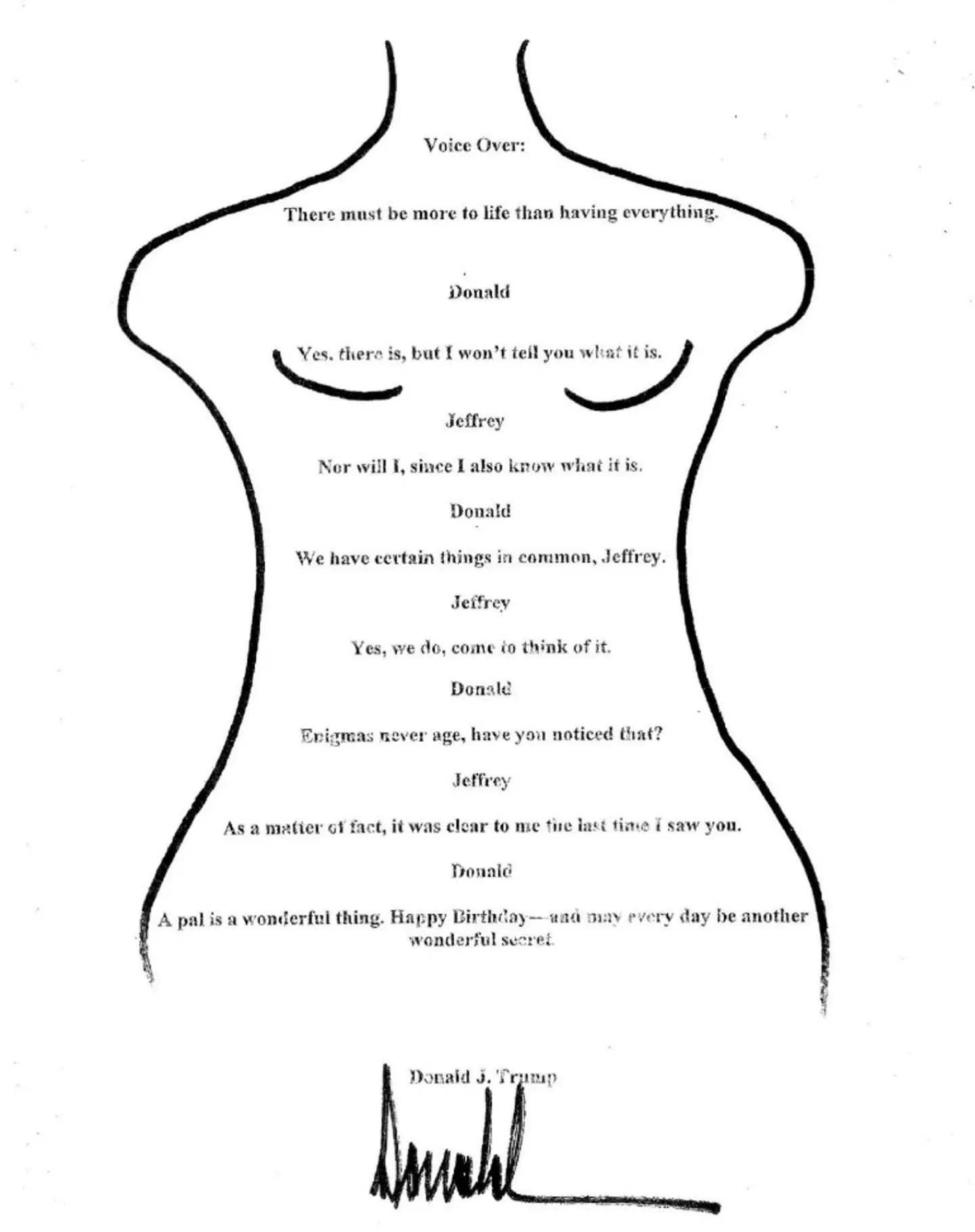 The alleged birthday note which is claimed to have been sent by Donald Trump to Jeffrey Epstein (X/@OversightDems)