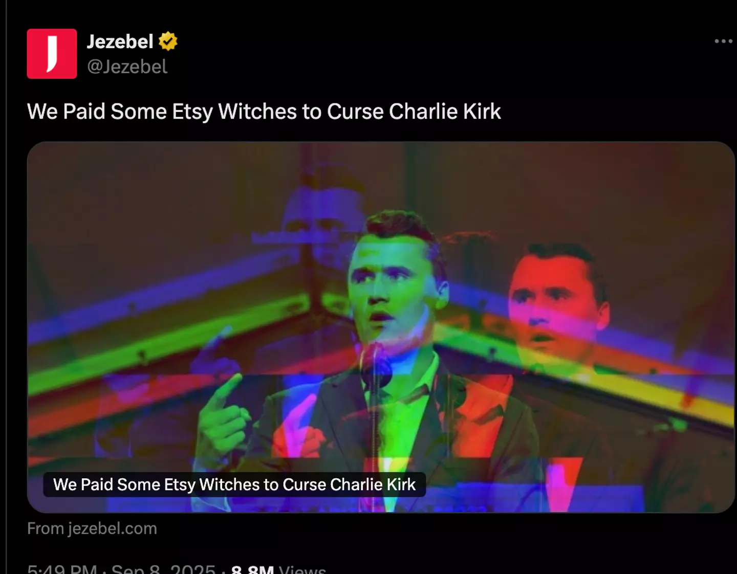 The article was written in the days before Charlie Kirk was shot and killed (X.com/Jezebel)