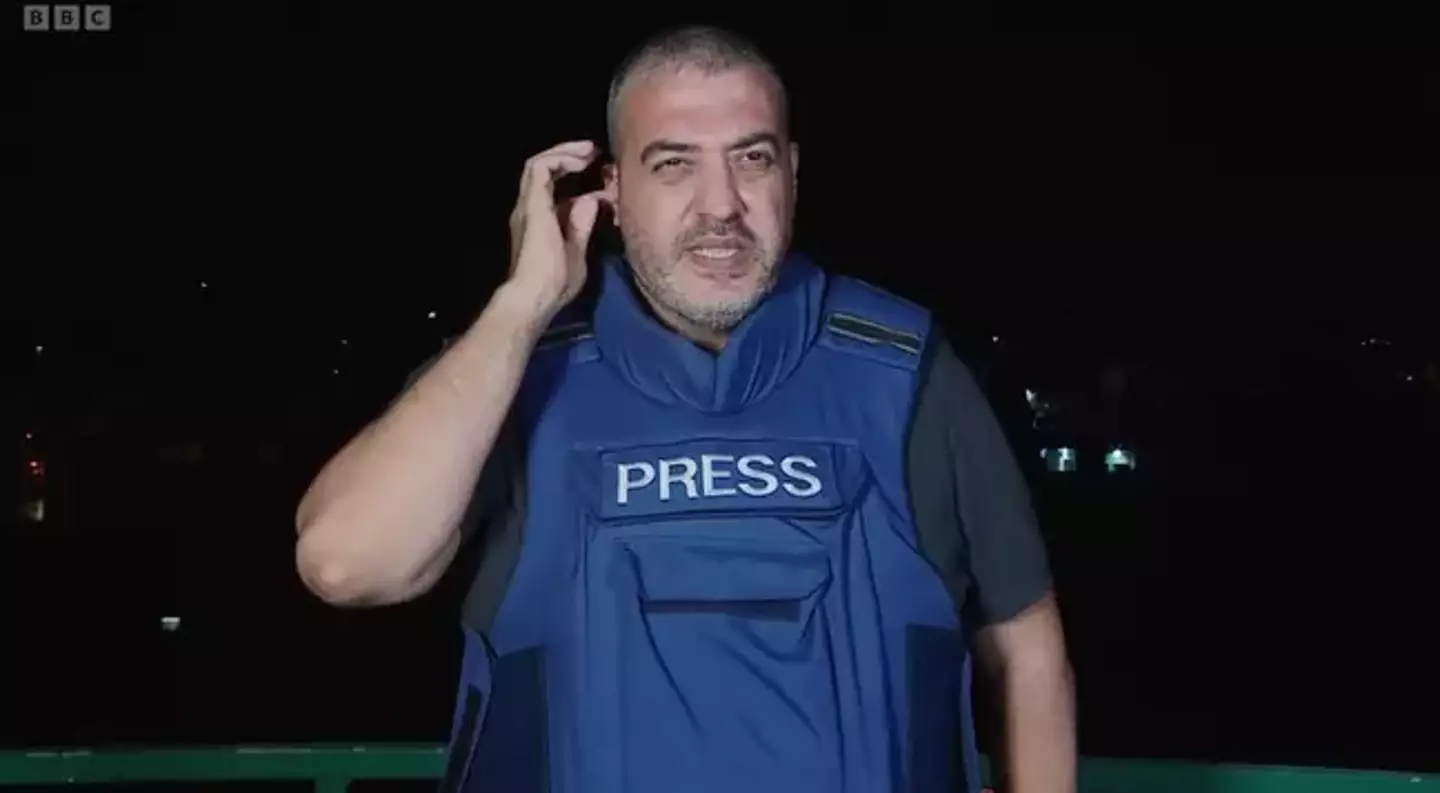 BBC journalist Rushdi Abualouf was reporting from Gaza city and was forced to stop his interview after an explosion went off live on air.