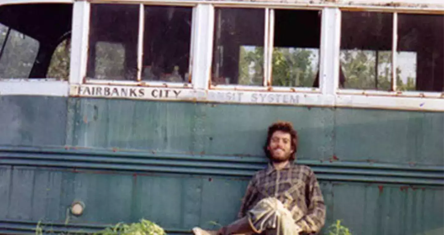 A photo Chris McCandless had taken of himself outside his makeshift home in the bus. (Wikimedia Commons)