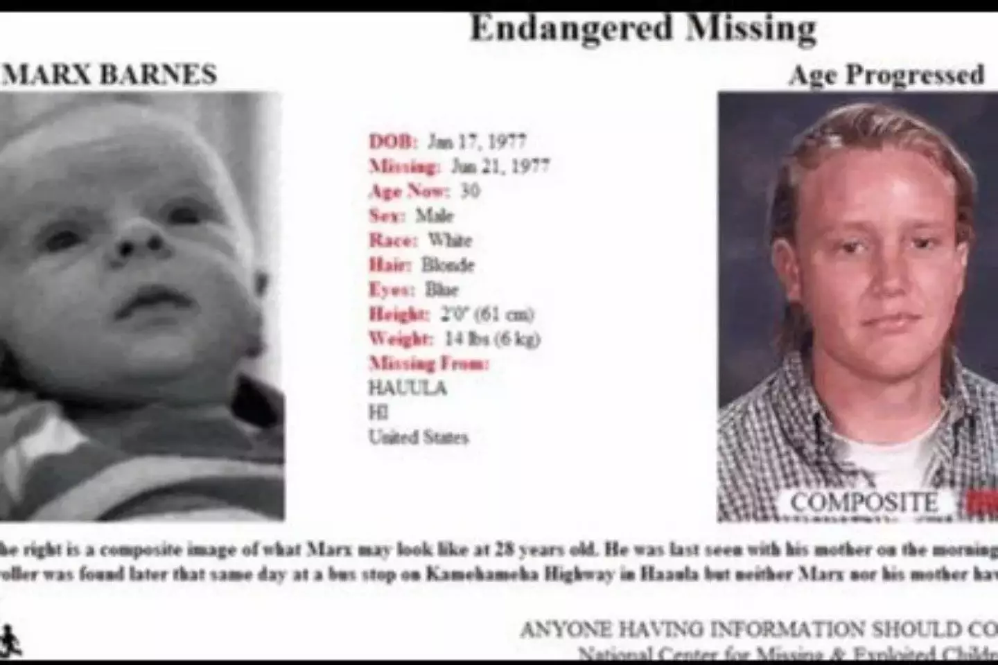 He was the composite picture and thought it looked a lot like him (National Center for Missing and Exploited Children)