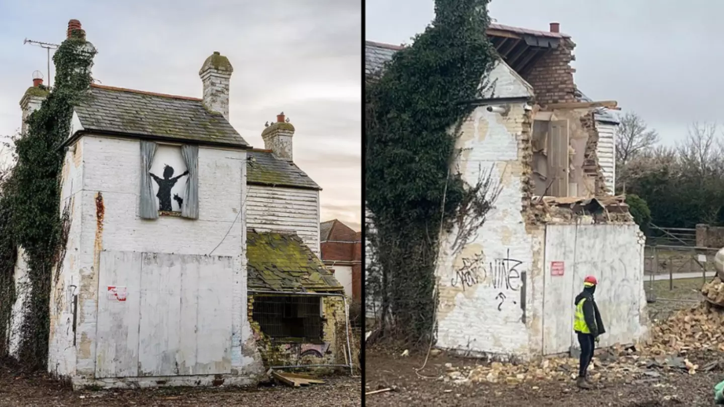 Builders 'felt sick' after demolishing 500-year-old farmhouse that had a new Banksy artwork on it