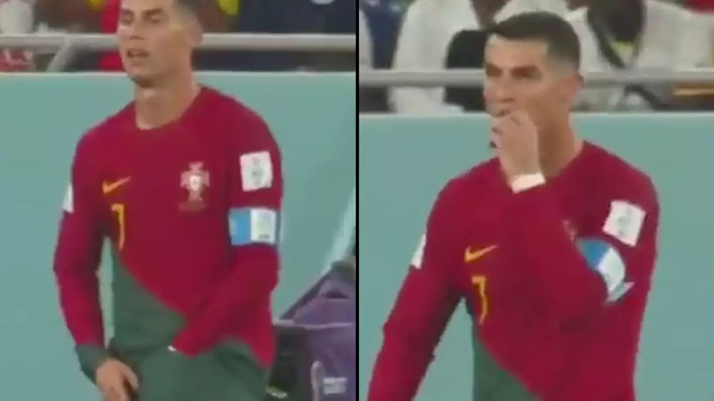 Football fans spot Cristiano Ronaldo eat something from his shorts during World Cup match