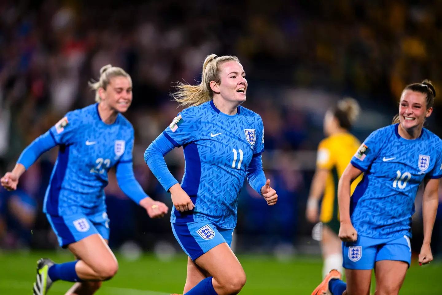 England's Lauren Hemp celebrates her goal in the semi-final against Australia.