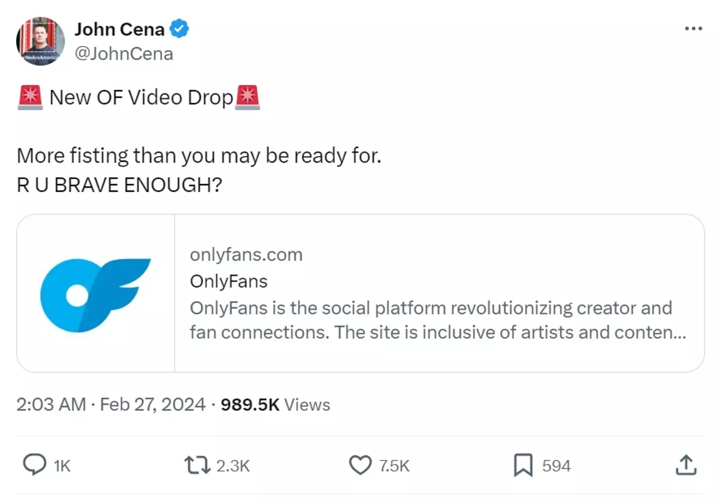 Yup, that's John Cena plugging his OnlyFans...