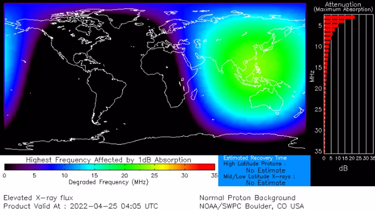 The blackout map caused by Monday's solar flare.
