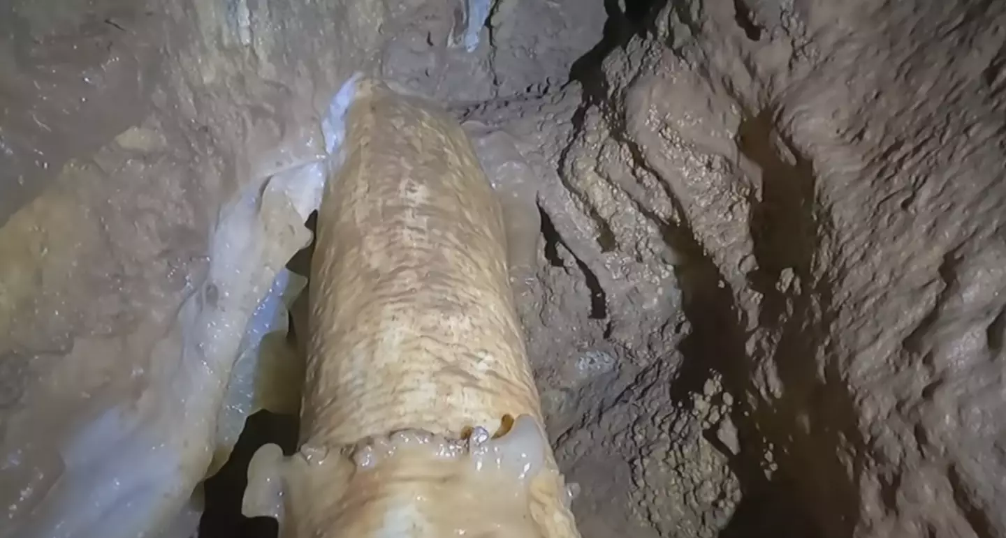 The pair found a limestone pillar in Hell Hole. (YouTube/Caveman Hikes)