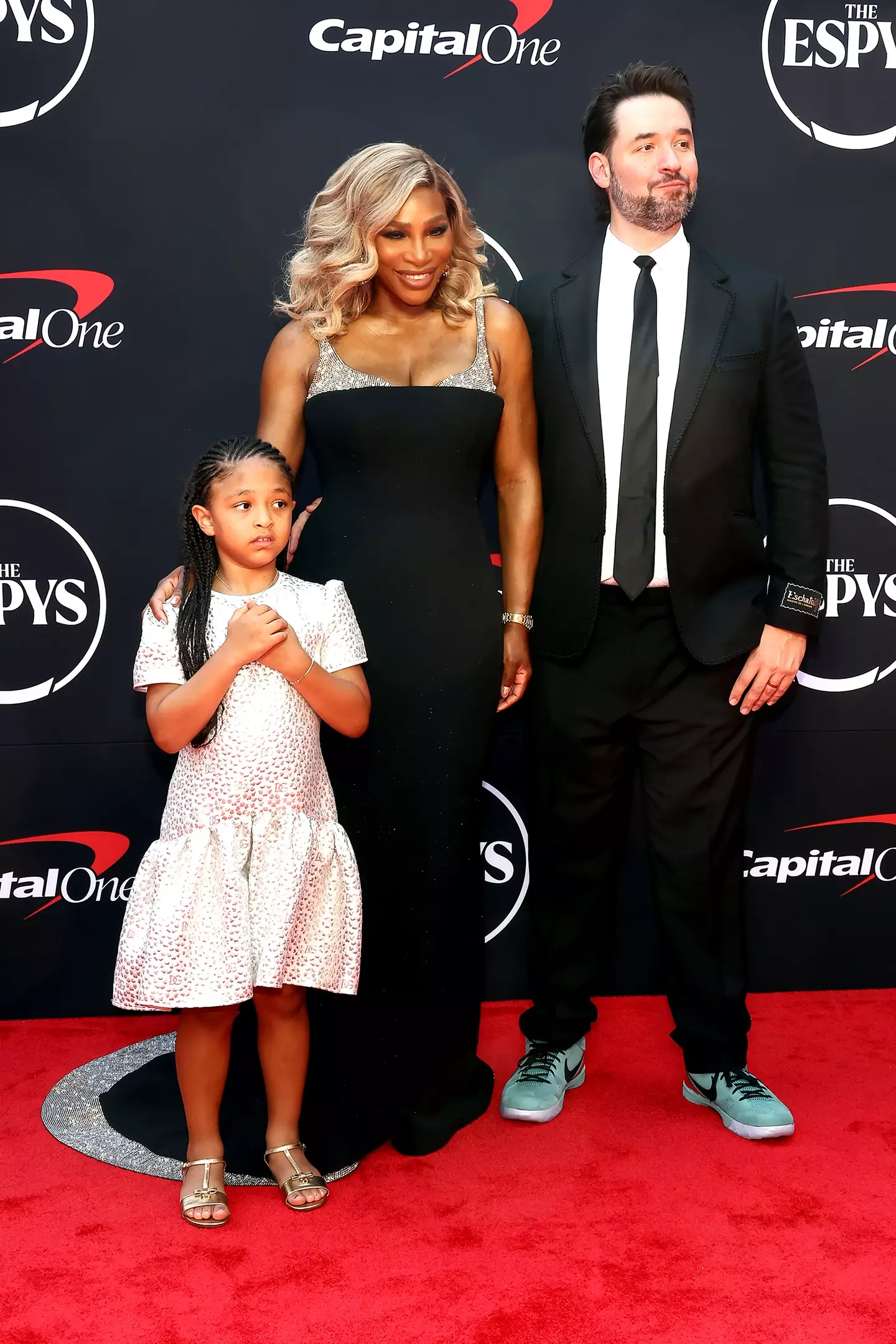 Williams pictured with her husband Ohanian and their eldest daughter (Tommaso Boddi/FilmMagic)