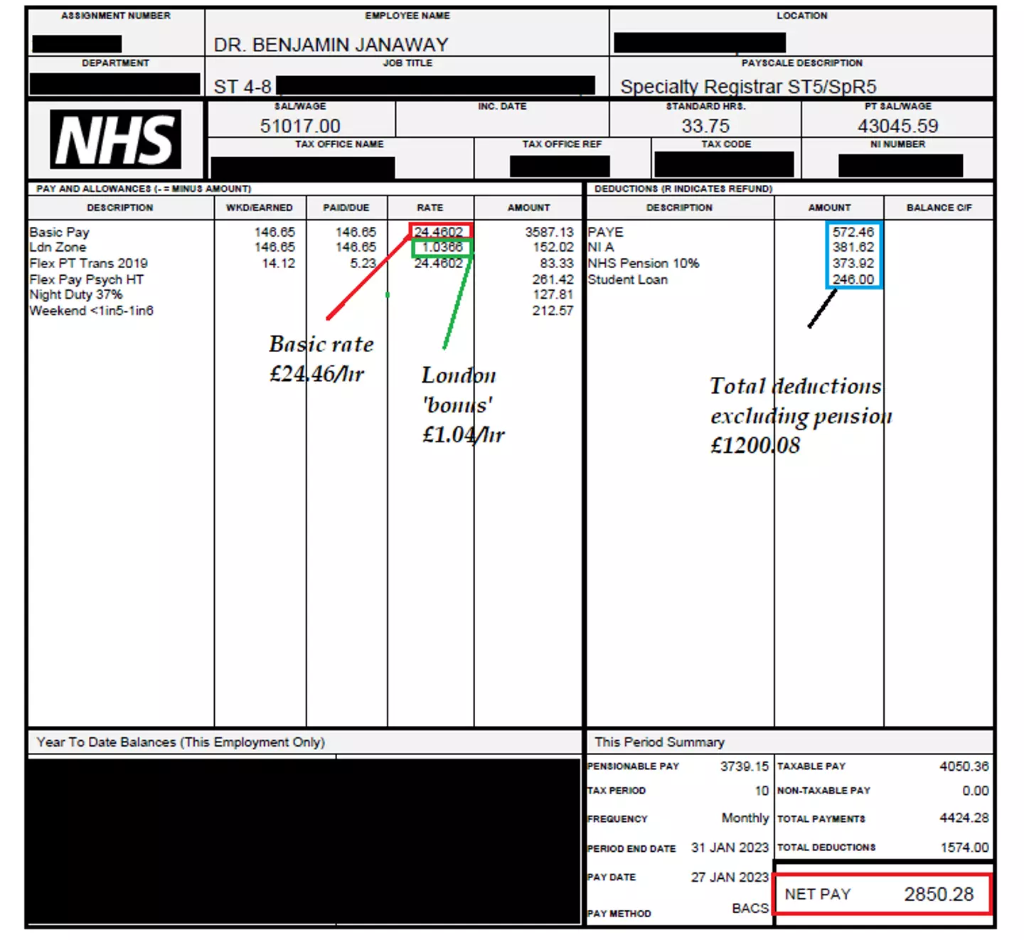 Dr Benjamin Janaway's payslip. @drjanaway/X