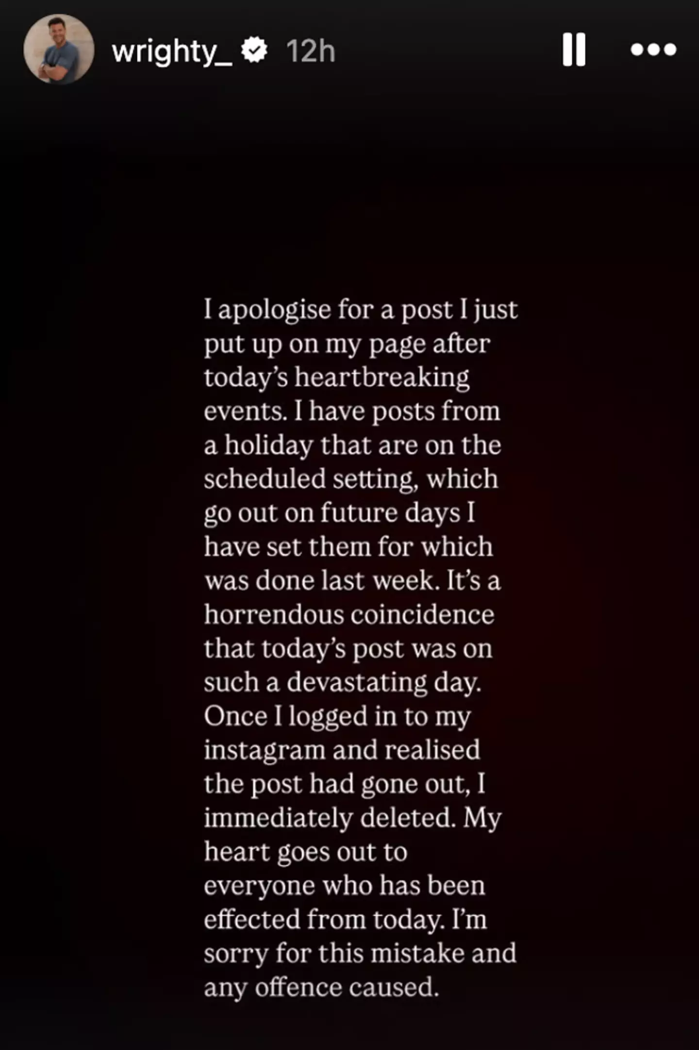 Mark Wright apologised for the post (Instagram/@wrighty_)