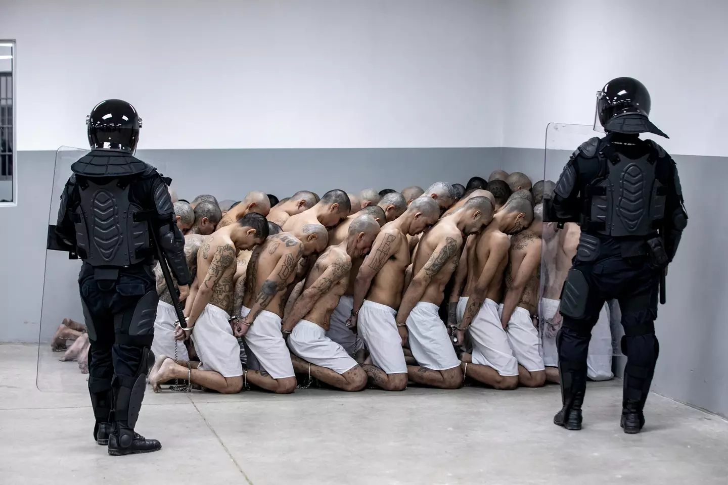 The conditions at the prison have been described as 'inhumane' and compared to 'torture' (Handout/Presidencia El Salvador via Getty Images)