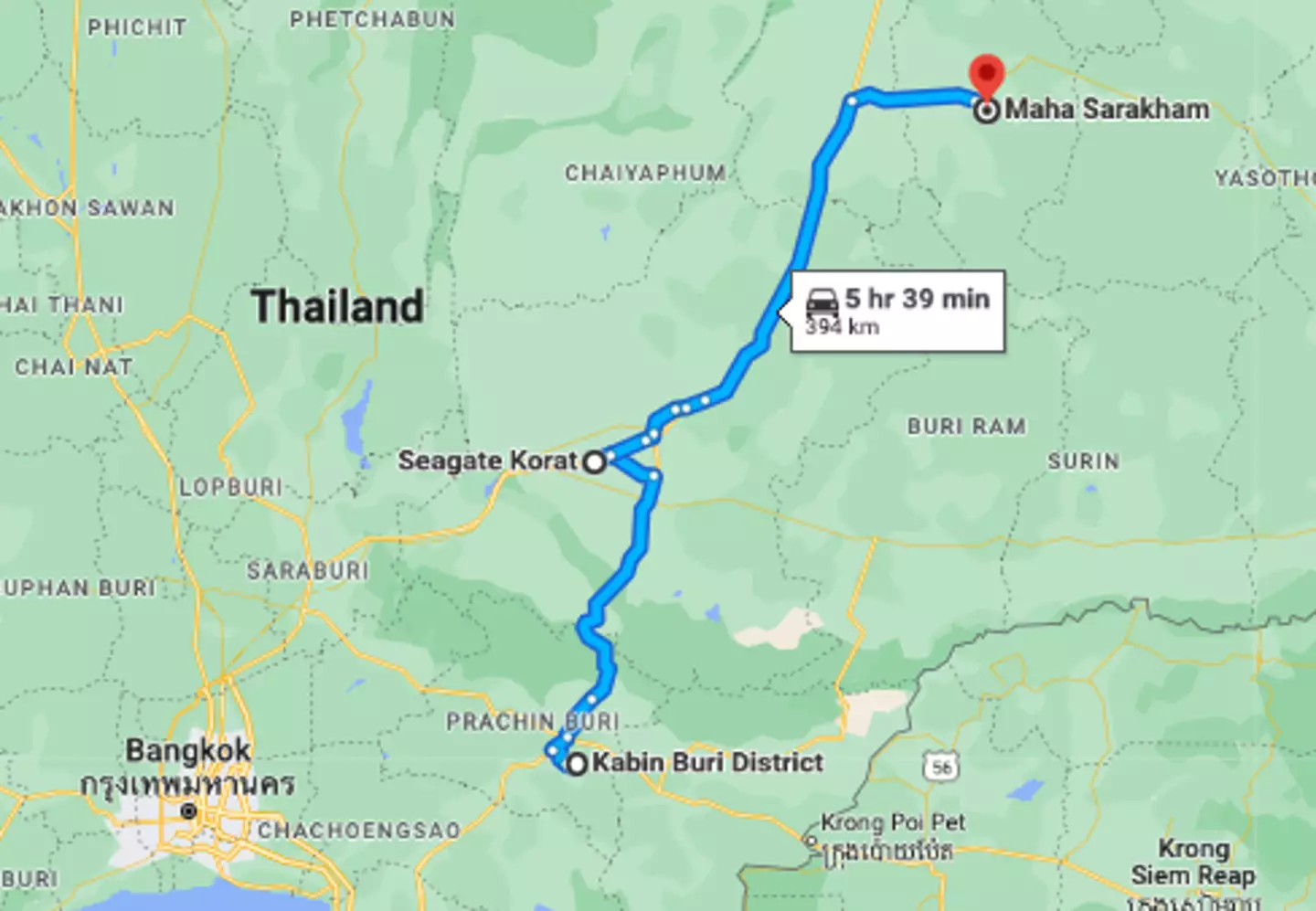 The province of Kubin Buri, where he drove to, and their final destination.