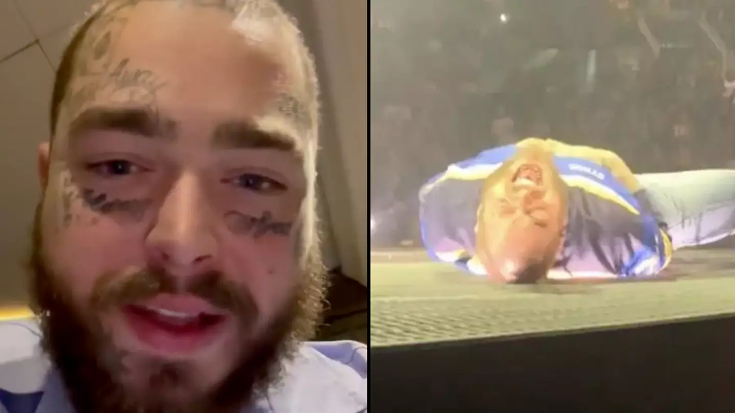 Post Malone posts update on injuries after falling through stage