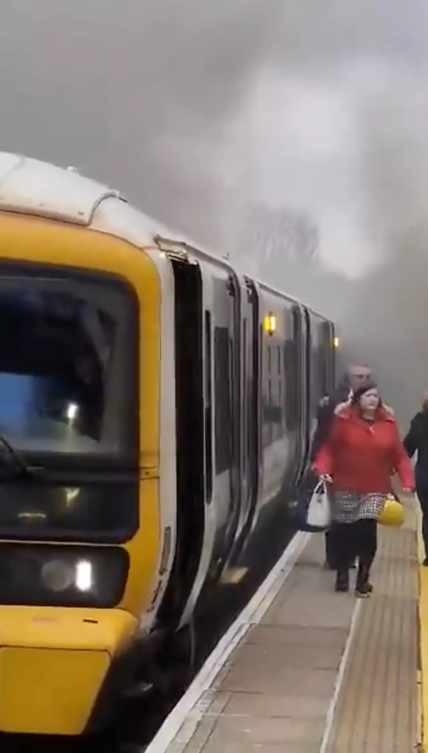 Passengers could be seen running from the blaze.