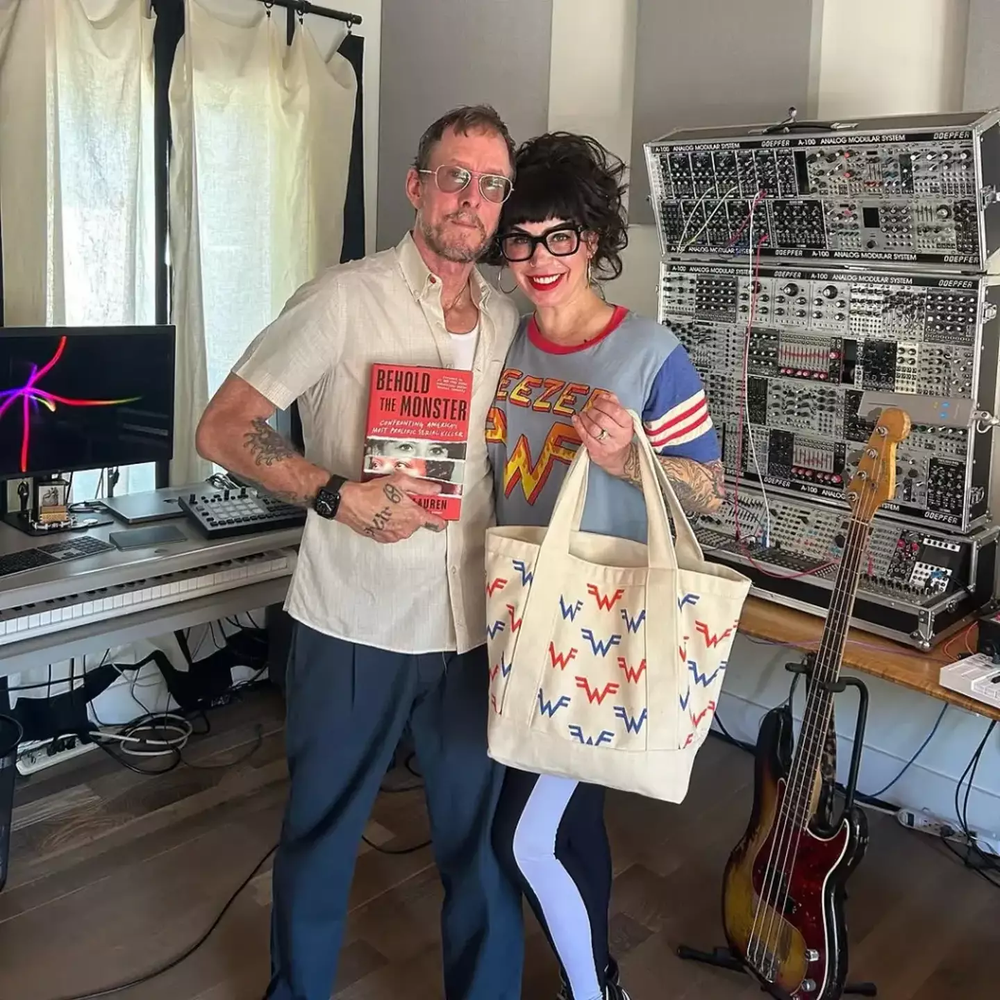 Jillian Shriner (right), the wife of Weezer bassist Scott Shriner (left), was shot and arrested by police (Instagram/@jillianlauren)